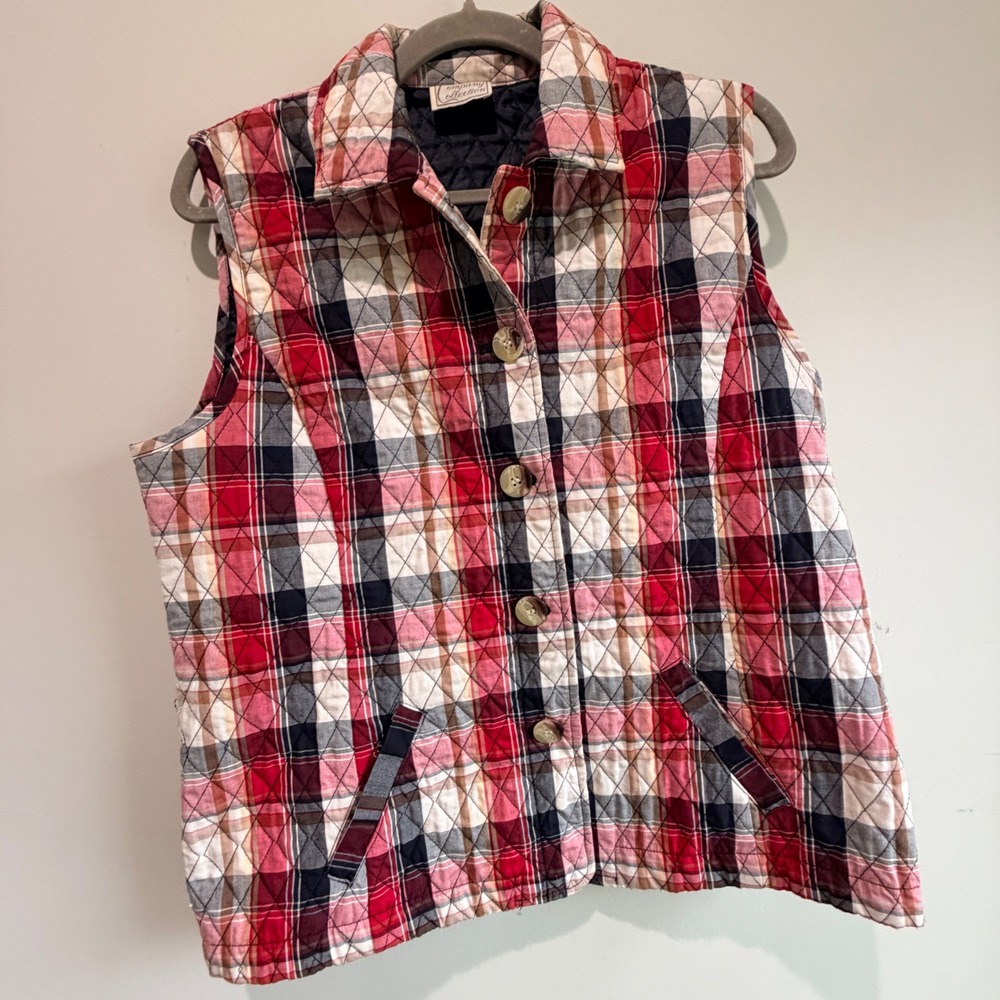 VTG Company Collection Quilted Plaid Vest Womens Medium Red Preppy Minimalist